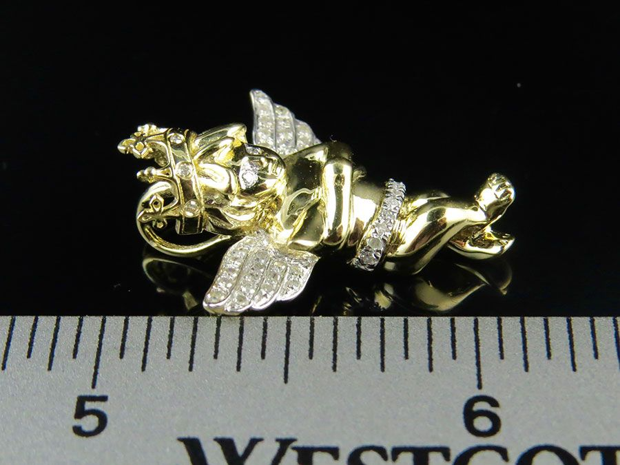 1" 10K Yellow gold Lab Grown Cross Crown Angel Pendant