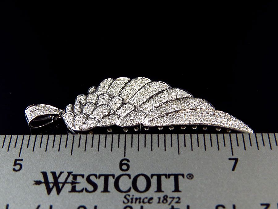 2.25" Solid white Gold Single Angel Wing Lab Grown Diamond Pendant