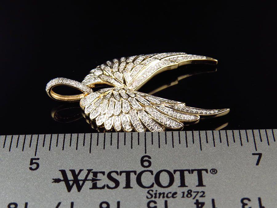 1.75" 10K Yellow Gold Lab Grown Diamond Open Angel Wing Pendant
