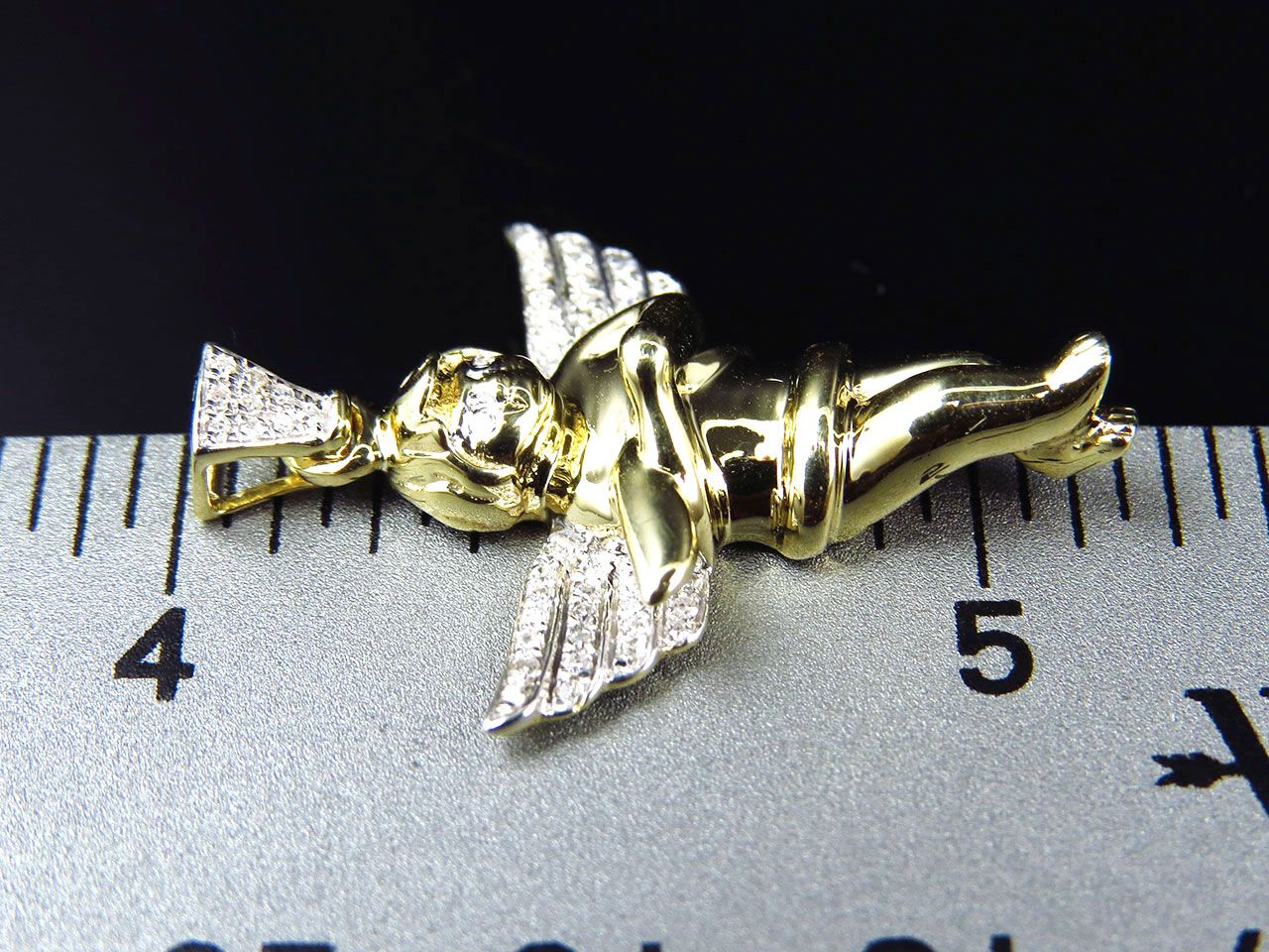 1.25" 10K Yellow Gold Lab Grown Diamond Wingspan Angel Pendant