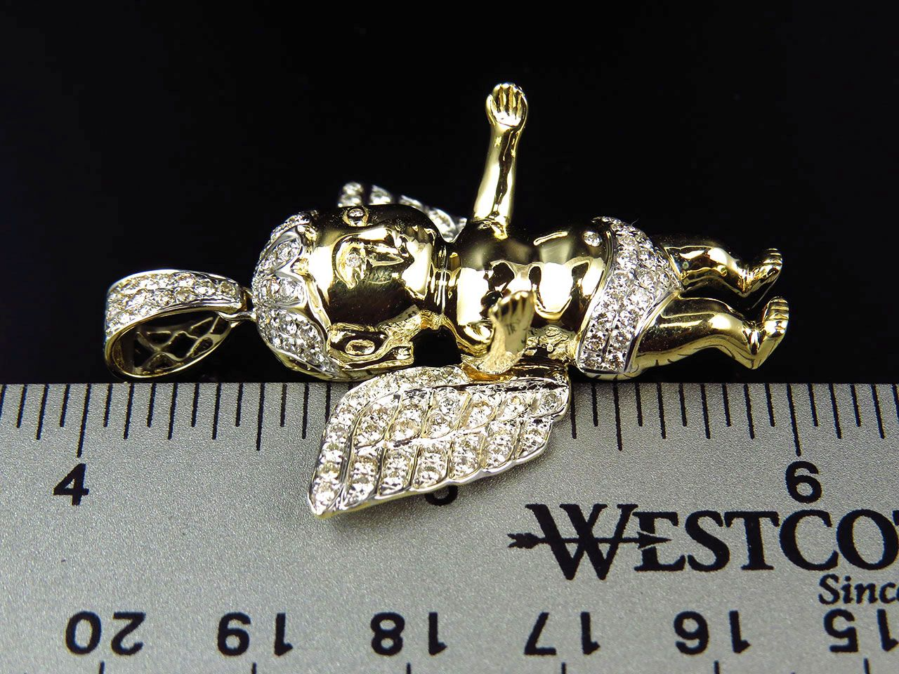 10K Yellow Gold lab Grown Diamond Butterfly Wing Angel Pendant