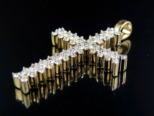 10K Lab Grown Diamond Jagged Edge Solitaire Cross Pendant