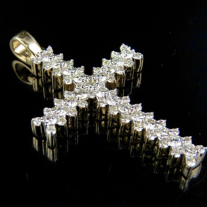 10K Lab Grown Diamond Jagged Edge Solitaire Cross Pendant
