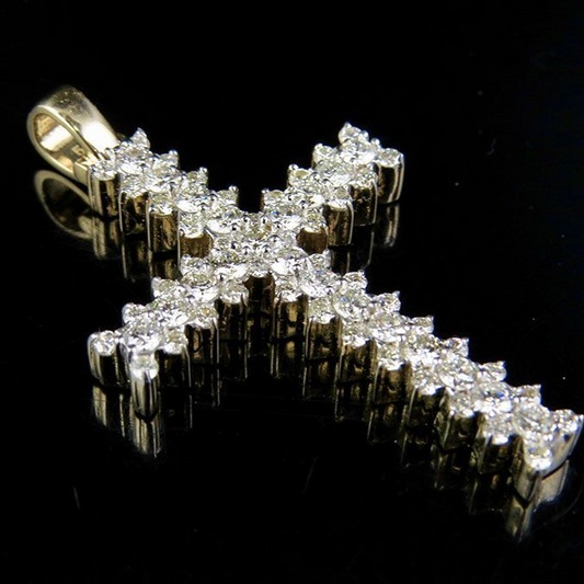 10K Lab Grown Diamond Jagged Edge Solitaire Cross Pendant