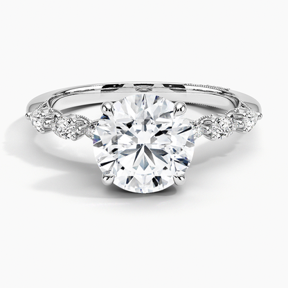 2Ct Round Lab Grown Diamond Gold Engraved Engagement Ring