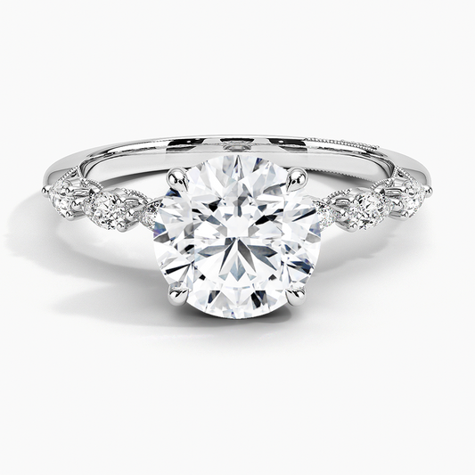 2Ct Round Lab Grown Diamond Gold Engraved Engagement Ring
