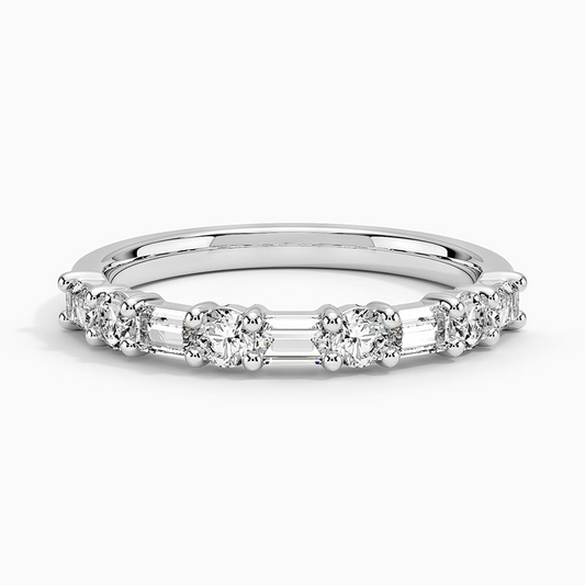 Baguette And Round Lab Grown Diamond 14k Gold Wedding Ring