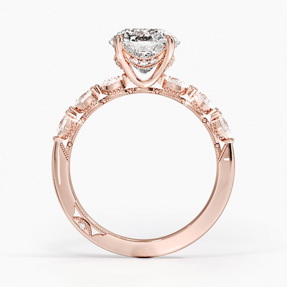 2Ct Round Lab Grown Diamond Gold Engraved Engagement Ring