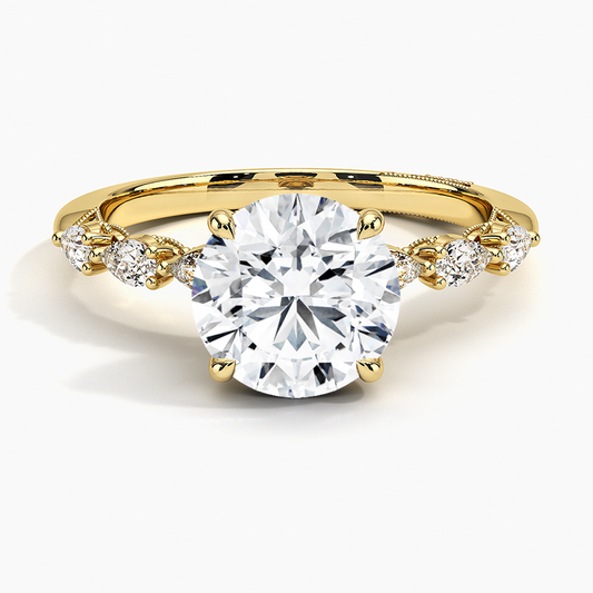 2Ct Round Lab Grown Diamond Gold Engraved Engagement Ring