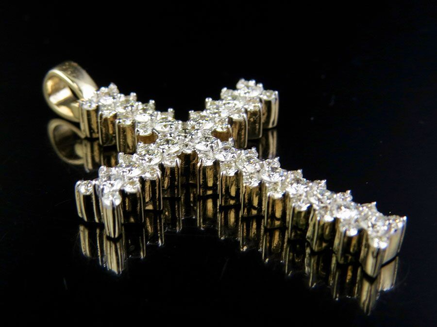 10K Lab Grown Diamond Jagged Edge Solitaire Cross Pendant