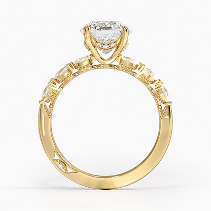 2Ct Round Lab Grown Diamond Gold Engraved Engagement Ring