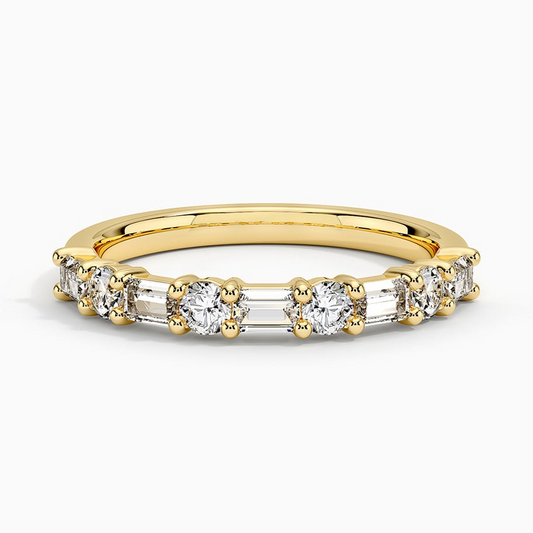 Baguette And Round Lab Grown Diamond 14k Gold Wedding Ring