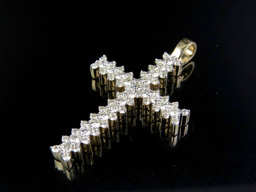 10K Lab Grown Diamond Jagged Edge Solitaire Cross Pendant