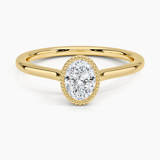 1/2 Oval Lab Grown Diamond Milgrain Bezel Solitaire Ring