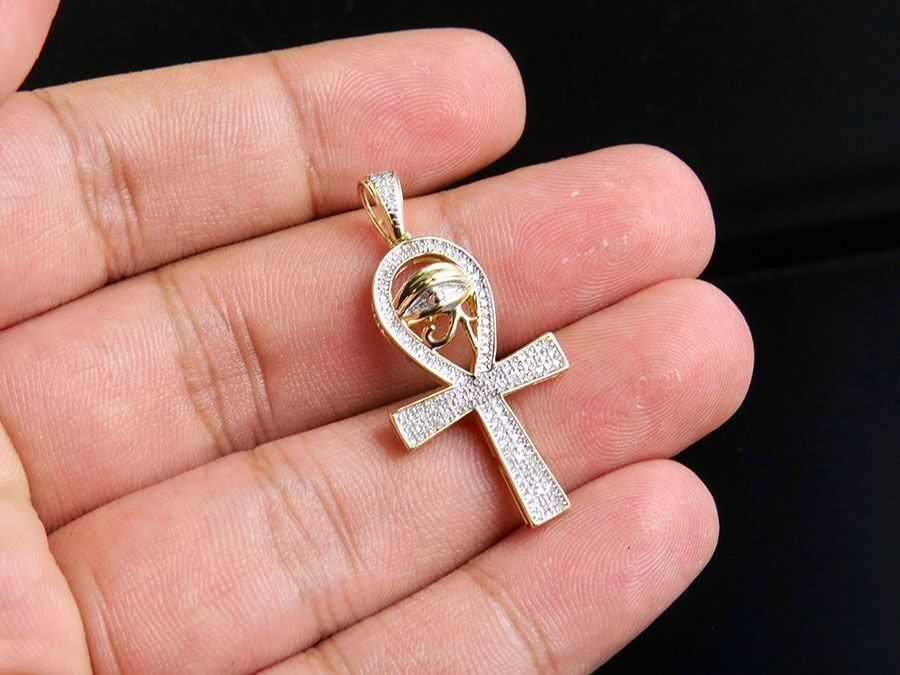 1.5 Inch 10K Lab Grown Diamond Eye of Ra Ankh Cross Pendant