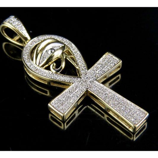 1.5 Inch 10K Lab Grown Diamond Eye of Ra Ankh Cross Pendant