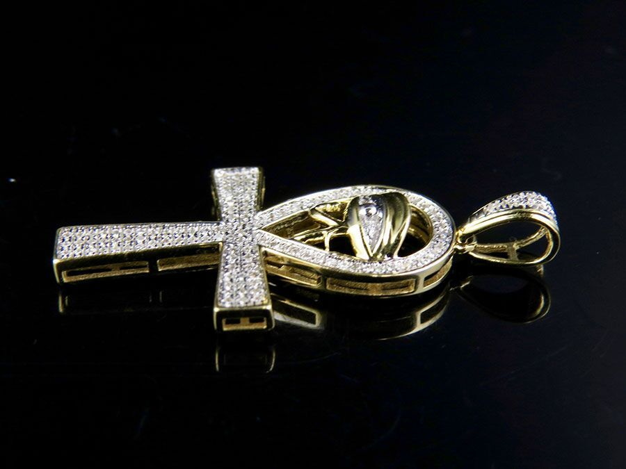 1.5 Inch 10K Lab Grown Diamond Eye of Ra Ankh Cross Pendant