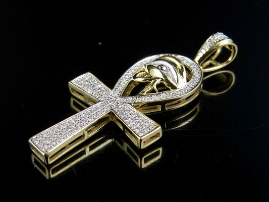 1.5 Inch 10K Lab Grown Diamond Eye of Ra Ankh Cross Pendant
