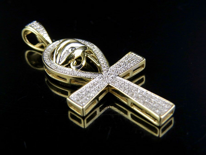 1.5 Inch 10K Lab Grown Diamond Eye of Ra Ankh Cross Pendant