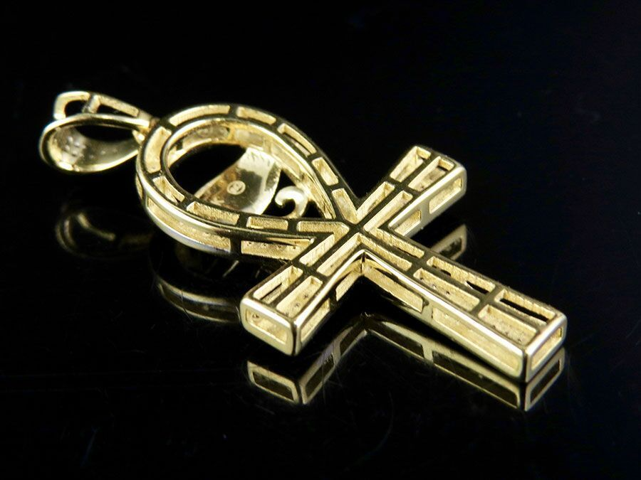1.5 Inch 10K Lab Grown Diamond Eye of Ra Ankh Cross Pendant