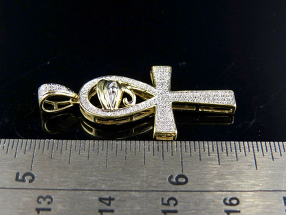1.5 Inch 10K Lab Grown Diamond Eye of Ra Ankh Cross Pendant