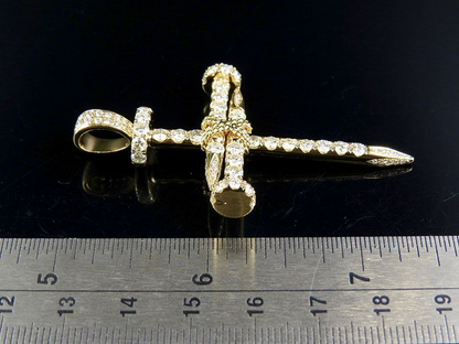 14K Solid Gold Nail Cross Lab Grown Diamond Pendant