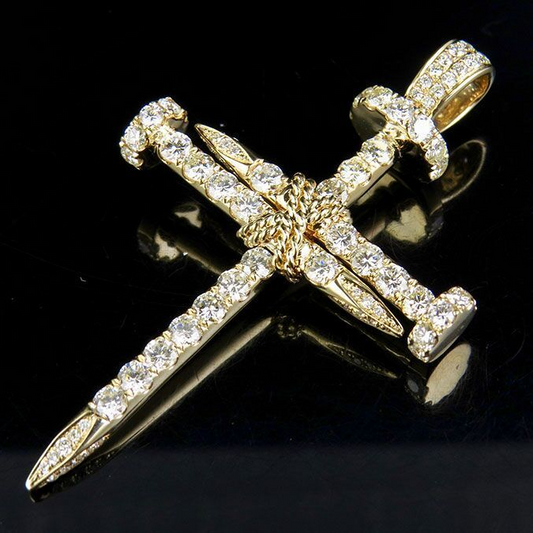 14K Solid Gold Nail Cross Lab Grown Diamond Pendant