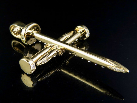 14K Solid Gold Nail Cross Lab Grown Diamond Pendant