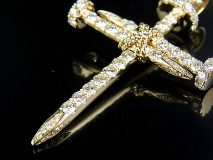 14K Solid Gold Nail Cross Lab Grown Diamond Pendant