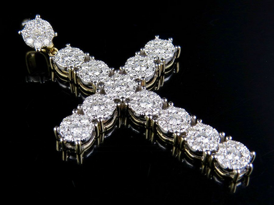 2.25 Inch 14K Lab Grown Diamond Cluster Cross Pendant