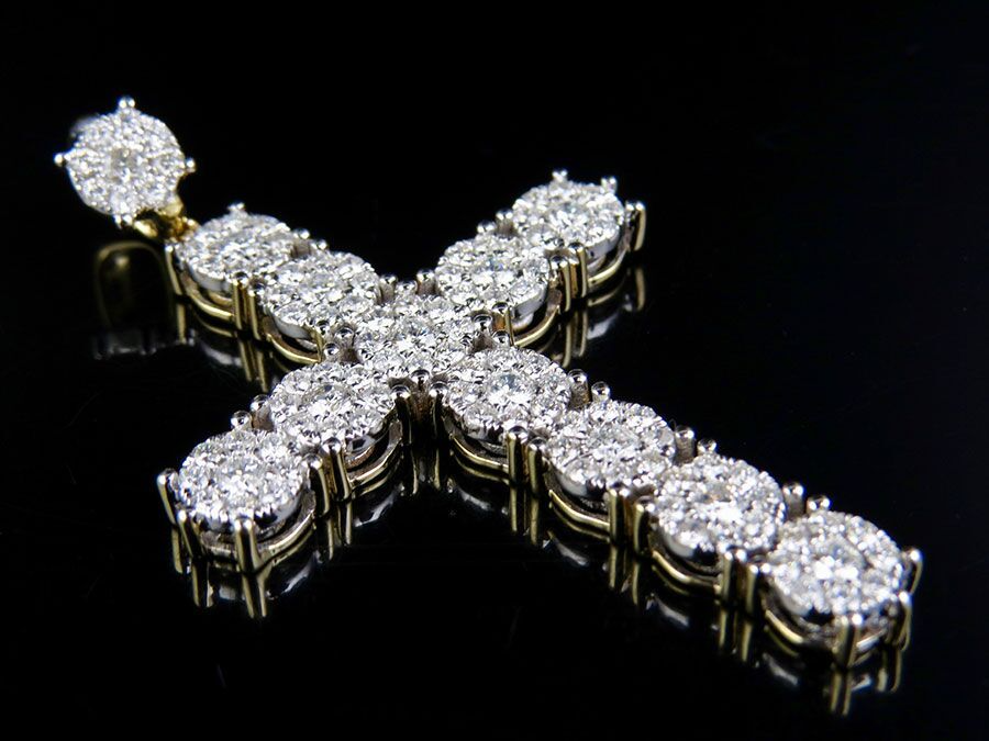 2.25 Inch 14K Lab Grown Diamond Cluster Cross Pendant