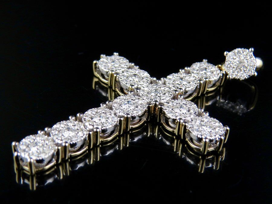 2.25 Inch 14K Lab Grown Diamond Cluster Cross Pendant