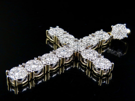 2.25 Inch 14K Lab Grown Diamond Cluster Cross Pendant