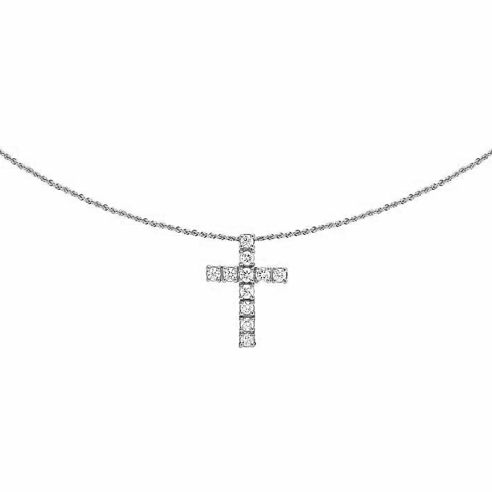 Lab Grown Diamond 14K One Row Solitaire Cross Pendant