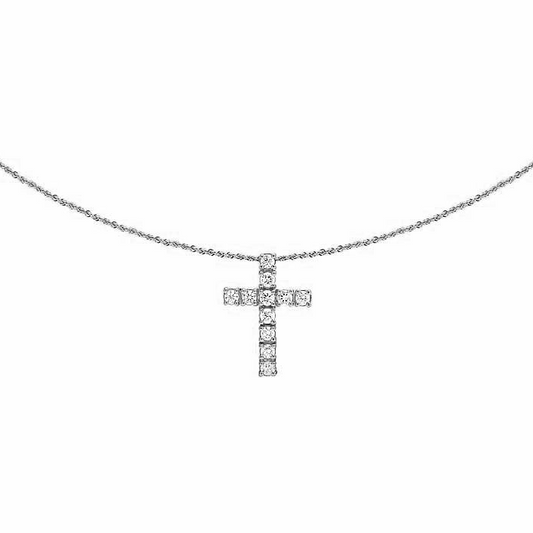 Lab Grown Diamond 14K One Row Solitaire Cross Pendant
