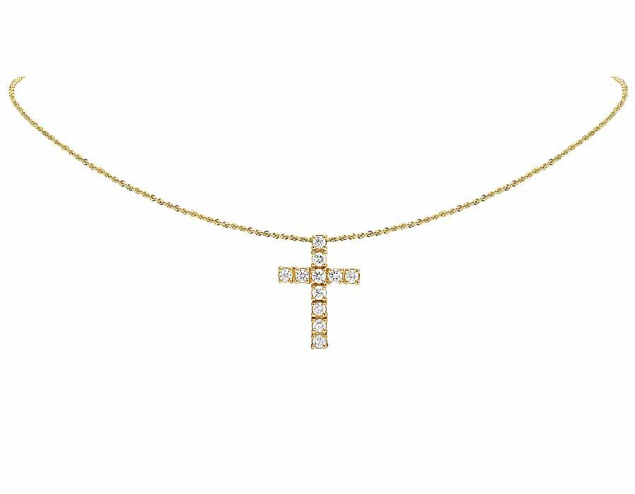 Lab Grown Diamond 14K One Row Solitaire Cross Pendant