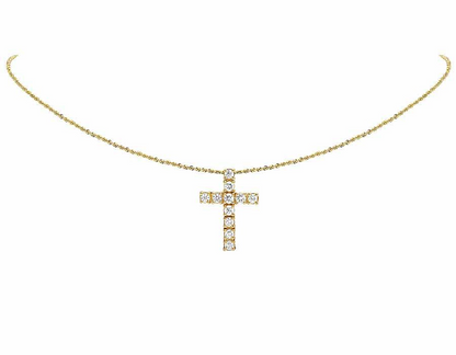 Lab Grown Diamond 14K One Row Solitaire Cross Pendant