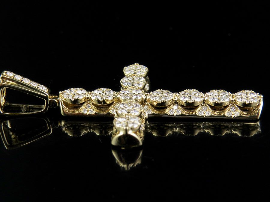 1.9 Inch Lab Grown Diamond 3D Cluster Cross Pendant Charm