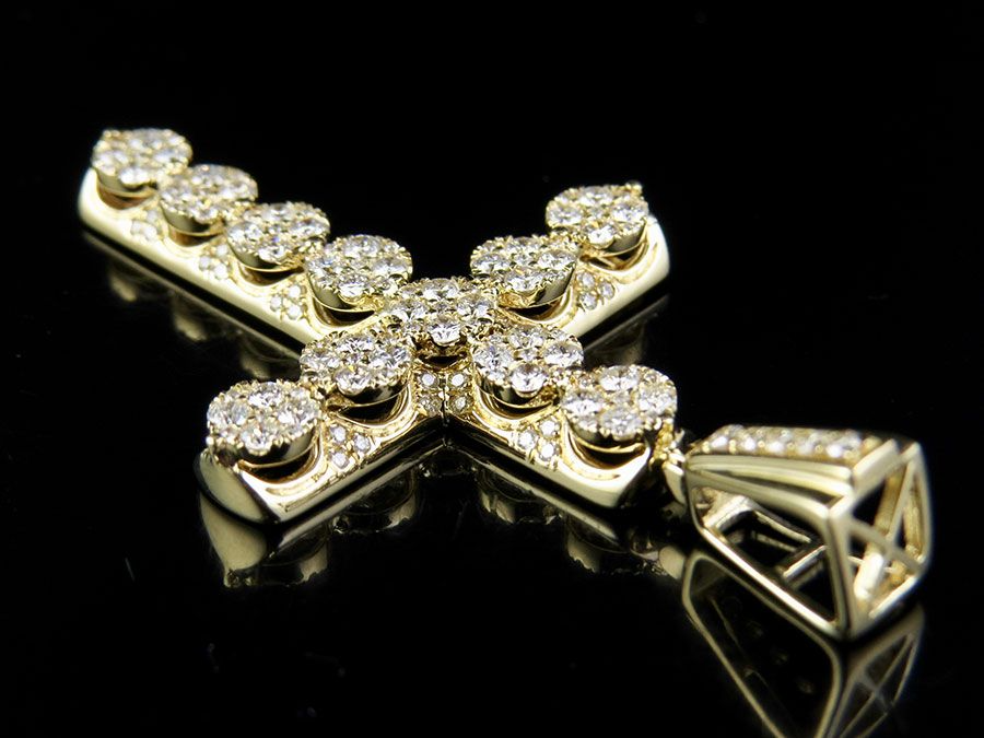 1.9 Inch Lab Grown Diamond 3D Cluster Cross Pendant Charm