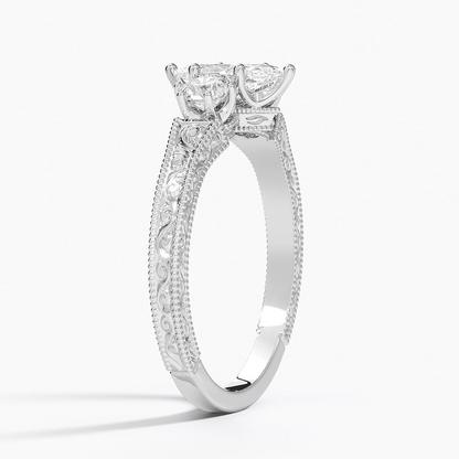 1/2Ct Marquise Lab Grown Diamond Engraved Three Stone Diamond Ring