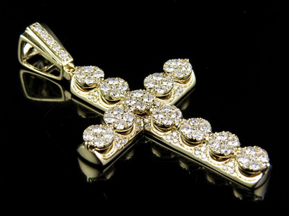 1.9 Inch Lab Grown Diamond 3D Cluster Cross Pendant Charm