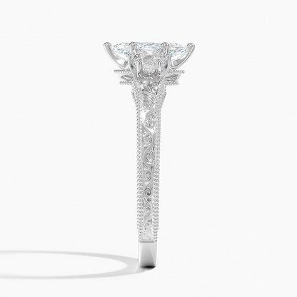 1/2Ct Marquise Lab Grown Diamond Engraved Three Stone Diamond Ring