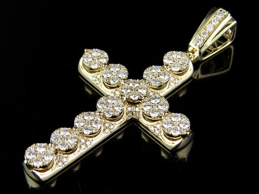 1.9 Inch Lab Grown Diamond 3D Cluster Cross Pendant Charm
