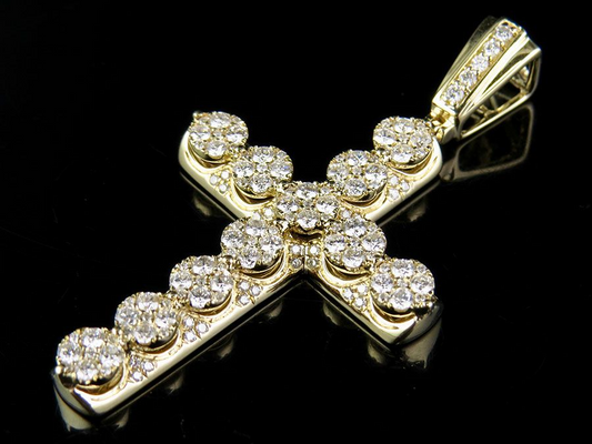 1.9 Inch Lab Grown Diamond 3D Cluster Cross Pendant Charm