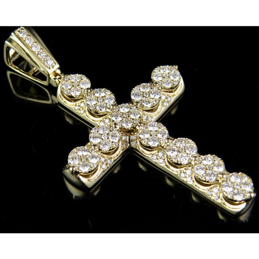 1.9 Inch Lab Grown Diamond 3D Cluster Cross Pendant Charm