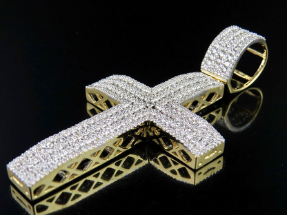 10k Lab Grown Diamond 3 Inches Iced Cross Pendant