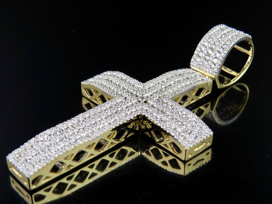 10k Lab Grown Diamond 3 Inches Iced Cross Pendant