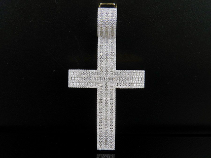 10k Lab Grown Diamond 3 Inches Iced Cross Pendant