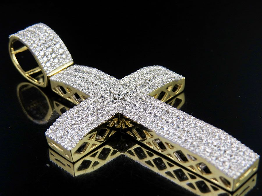 10k Lab Grown Diamond 3 Inches Iced Cross Pendant