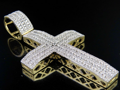 10k Lab Grown Diamond 3 Inches Iced Cross Pendant